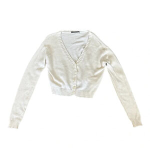 brandy melville white knitted wool blend button down sweater cardigan one size